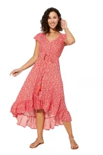 Robe longue asymétrique Rouge à fleurs blanches - MAXIPAV0014A