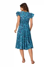 Robe bohème mi-longue Bleue à motifs - RLIP0295B – Image 2