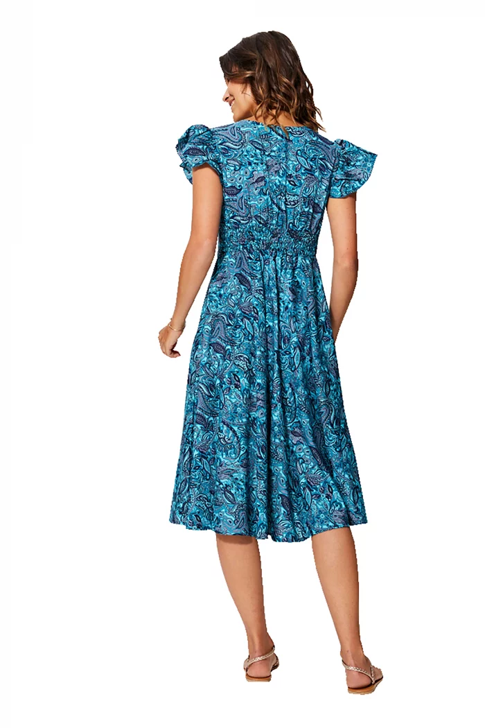 Robe bohème mi-longue Bleue à motifs - RLIP0295B – Image 2