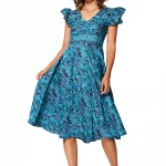 Robe bohème mi-longue Bleue à motifs - RLIP0295B