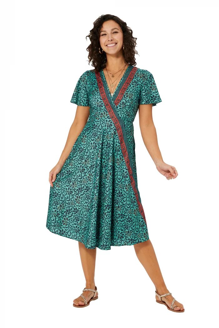 Robe bohème mi-longue à manches courtes - RLIP2001H – Image 1