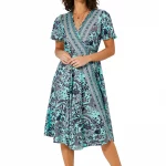 Robe mi-longue bleue à manches courtes - RLIP2001F