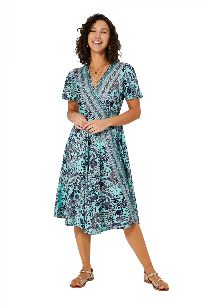 Robe mi-longue bleue à manches courtes - RLIP2001F – Image 1
