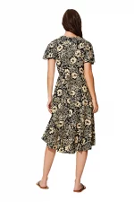 Robe mi-longue noire et crème à manches courtes - RLIP2001G – Image 2