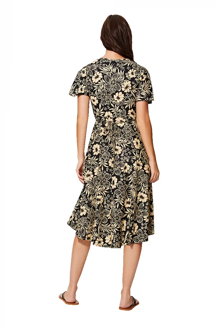 Robe mi-longue noire et crème à manches courtes - RLIP2001G – Image 2