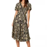 Robe mi-longue noire et crème à manches courtes - RLIP2001G