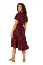 Robe mi-longue noire et rouge à manches courtes - RLIP2001D – Image 2