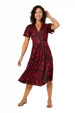 Robe mi-longue noire et rouge à manches courtes - RLIP2001D