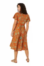 Robe mi-longue orange et rouge à manches courtes - RLIP2001C – Image 2