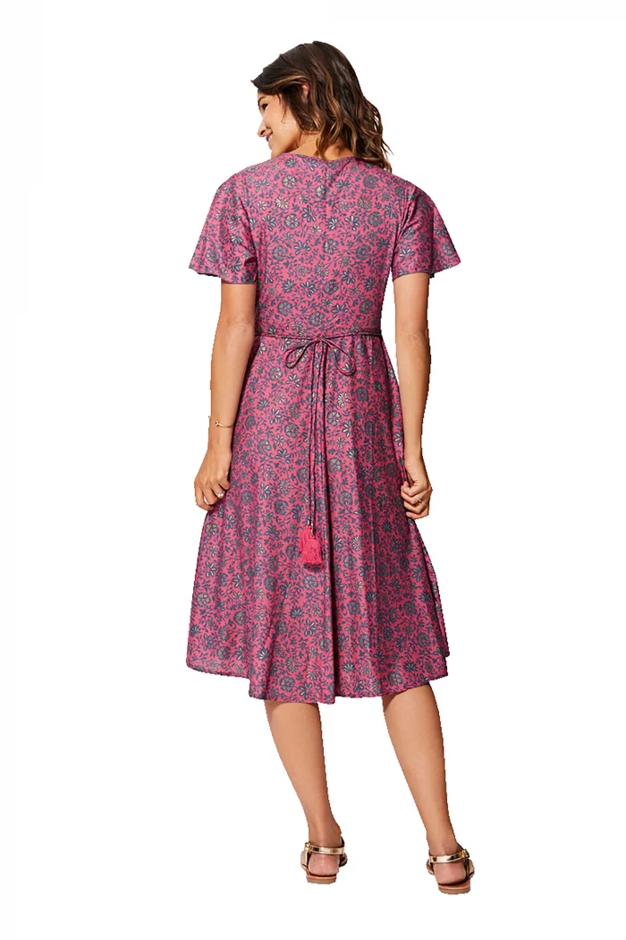 Robe mi-longue rose à manches courtes - RLIP2001B – Image 2