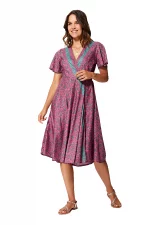 Robe mi-longue rose à manches courtes - RLIP2001B