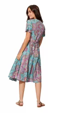 Robe mi-longue bleue et rose à manches courtes - RLIP2001A – Image 2