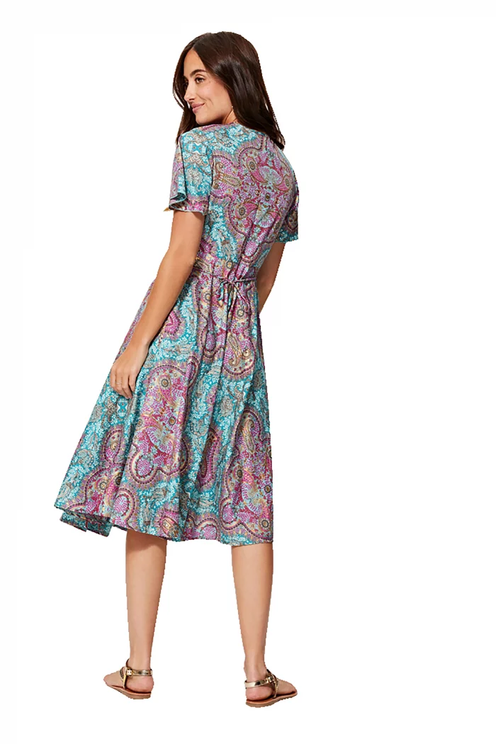 Robe mi-longue bleue et rose à manches courtes - RLIP2001A – Image 2