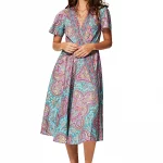 Robe mi-longue bleue et rose à manches courtes - RLIP2001A