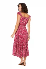 Robe Rouge à fleurs blanches à col bateau - MAXIPAV0012B – Image 2