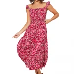 Robe Rouge à fleurs blanches à col bateau - MAXIPAV0012B