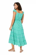 Robe Vert turquoise à fleurs blanches à col bateau - MAXIPAV0012A – Image 2