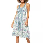 Robe mi-longue Blanche à fleurs à dos nageur - RLIP0283B