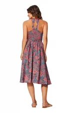 Robe mi-longue Bleue et rouge à dos nageur - RLIP0283C – Image 2