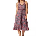 Robe mi-longue Bleue et rouge à dos nageur - RLIP0283C