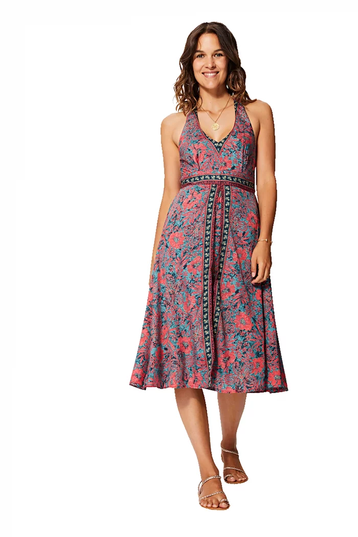 Robe mi-longue Bleue et rouge à dos nageur - RLIP0283C – Image 1