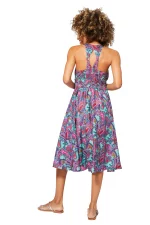 Robe mi-longue Bleue et fuchsia à dos nageur - RLIP0283A – Image 2