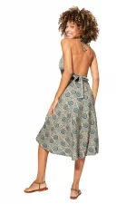 Robe mi-longue dos nu Beige à motifs bleus - RLIP0271A – Image 2