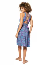 Robe mi-longue Bleue et violette à liens dans le dos - RLIP0284B – Image 2