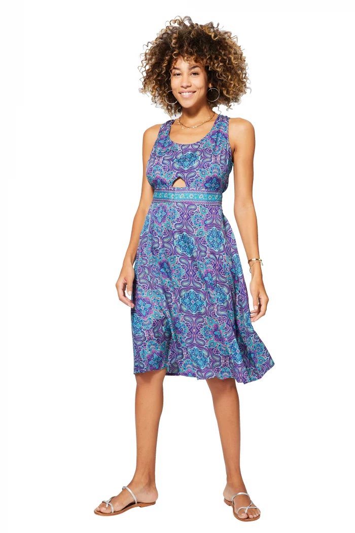 Robe mi-longue Bleue et violette à liens dans le dos - RLIP0284B – Image 1
