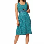 Robe mi-longue Turquoise à fleurs à liens dans le dos - RLIP0284A