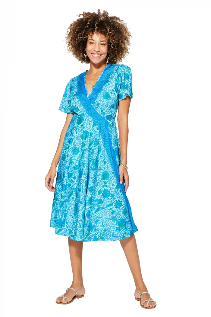 Robe mi-longue à nouer Bleu clair - RLIP0298C – Image 1