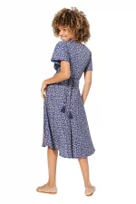 Robe mi-longue à nouer Bleu marine à fleurs - RLIP0298B – Image 2