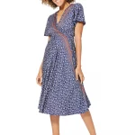 Robe mi-longue à nouer Bleu marine à fleurs - RLIP0298B