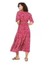 Robe mi-longue évasée Rouge à fleurs blanches - MAXIPAV0017B – Image 2