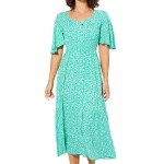 Robe mi-longue évasée Vert turquoise à fleurs - MAXIPAV0017A