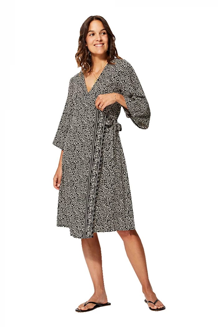 Robe bohème à nouer Noire et crème - RLIP0299C – Image 1
