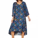 Robe ample à manches longue Bleue à fleurs - MAXIPAV0020B