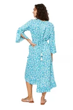 Robe mi-longue à manches longue Blanche à fleurs - MAXIPAV0022B – Image 2