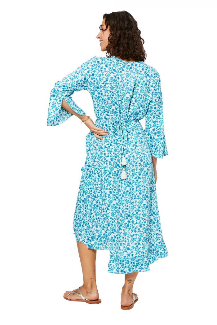 Robe mi-longue à manches longue Blanche à fleurs - MAXIPAV0022B – Image 2