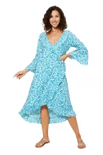 Robe mi-longue à manches longue Blanche à fleurs - MAXIPAV0022B