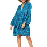 Robe bohème bleue courte à manches longues - RLIP0602A