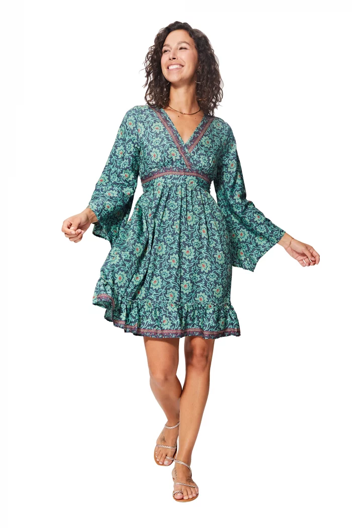 Robe courte estivale à manches longues et dos ouvert - RLIP0601A – Image 1