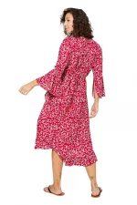 Robe mi-longue à manches longue Rouge à fleurs - MAXIPAV0022A – Image 2