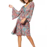 Robe bohème mi-longue colorée à manches longues - RLIP0603A