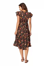 Robe bohème mi-longue Noire à fleurs colorées - RLIP0295C – Image 2