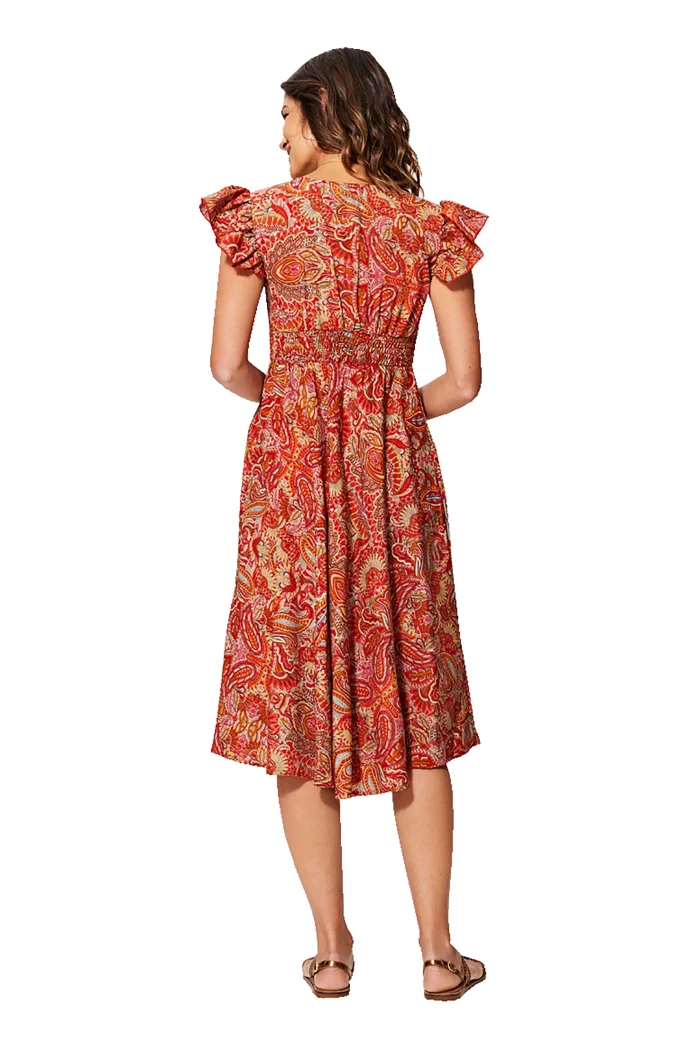 Robe bohème mi-longue Orange à motifs - RLIP0295D – Image 2