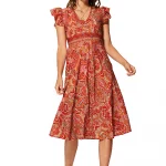 Robe bohème mi-longue Orange à motifs - RLIP0295D