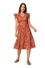 Robe bohème mi-longue Orange à motifs - RLIP0295D