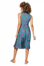 Robe mi-longue sans manches turquoise et rose - RLIP0296B – Image 2