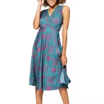 Robe mi-longue sans manches turquoise et rose - RLIP0296B